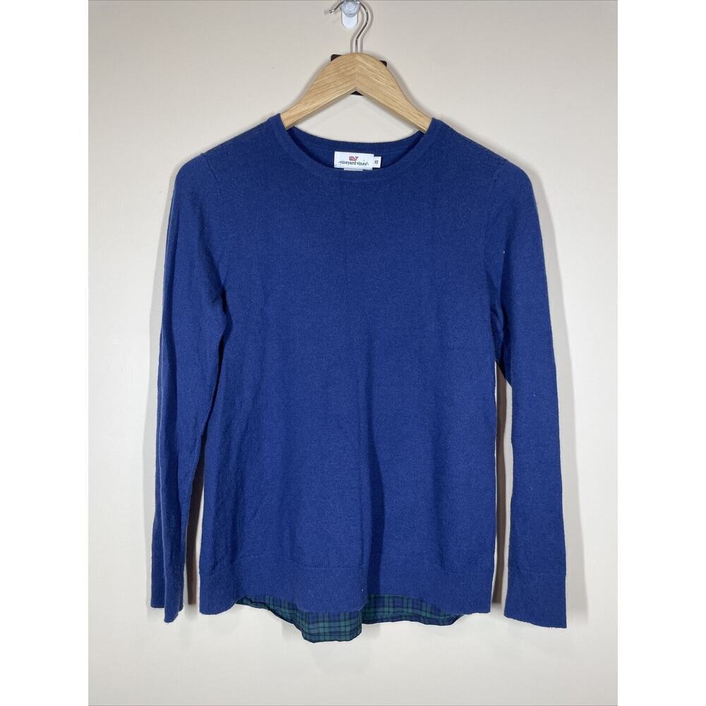 Vineyard Vines Sweater‎ Navy Plaid Merino Wool Blend Women's XS Long Sleeve